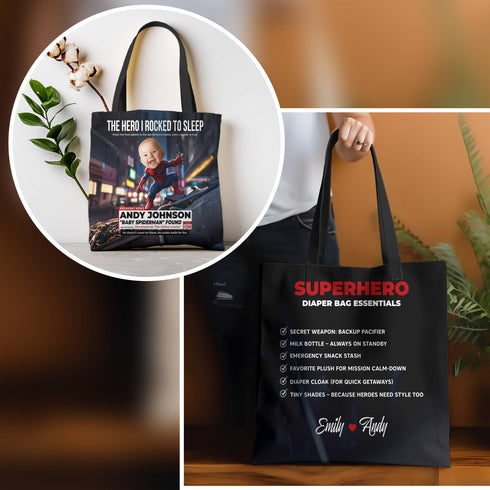 Personalized Baby Spiderman Superhero Tote Bag – Funny CNN Style Diaper Bag Gift for Mom